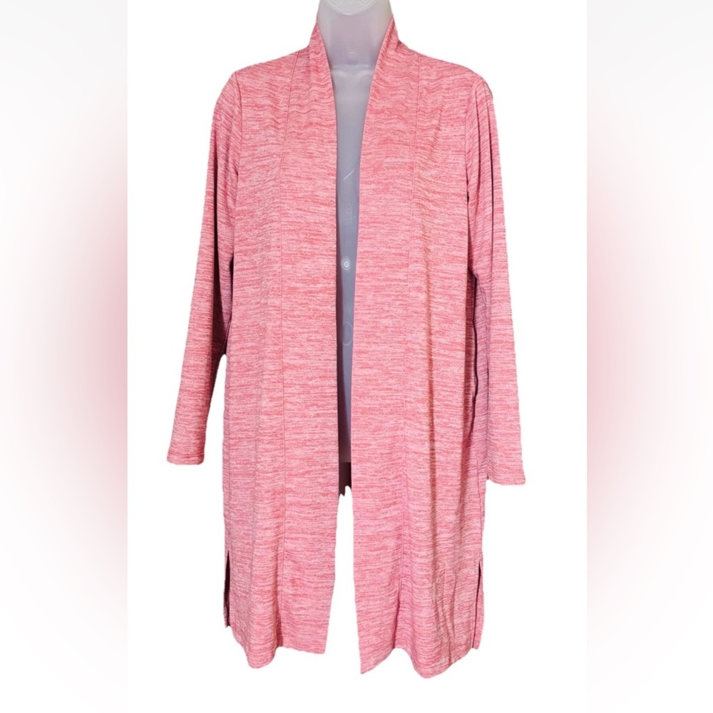 Lands End Long Open Cardigan Duster Sweater Size Small Marled Red Pockets Office